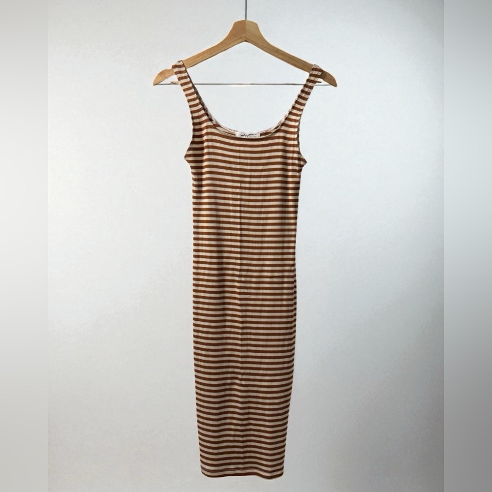 Carly Jean Los Angeles Striped Brown and Cream Sleeveless Dress